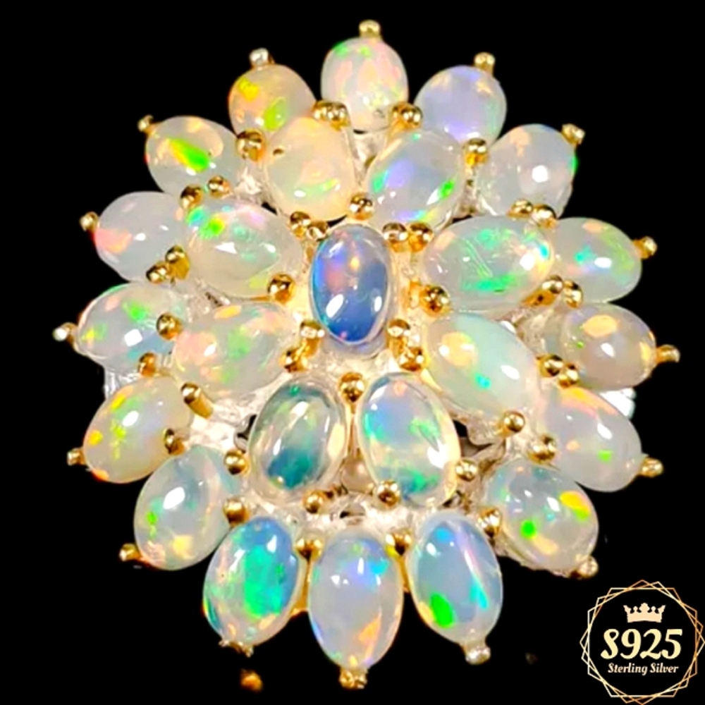 13.3cttw Ethiopian Welo Opal Ring 18K White Gold Over Sterling Silver